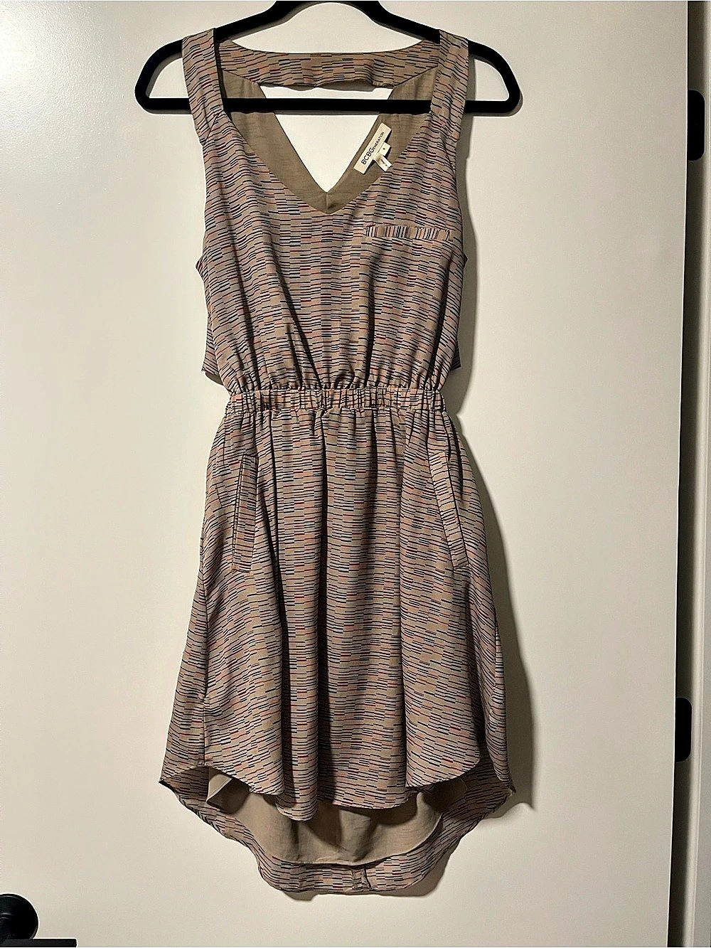 BCBGeneration Striped Midi Dress High-Low with back cut out. Size S